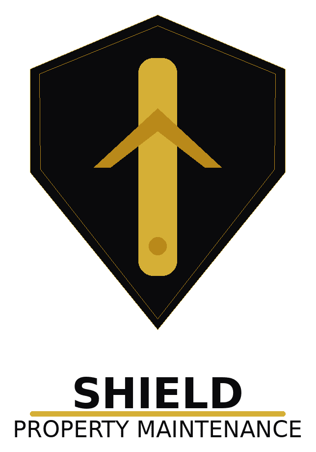 shield property maintenance logo black gold cropped